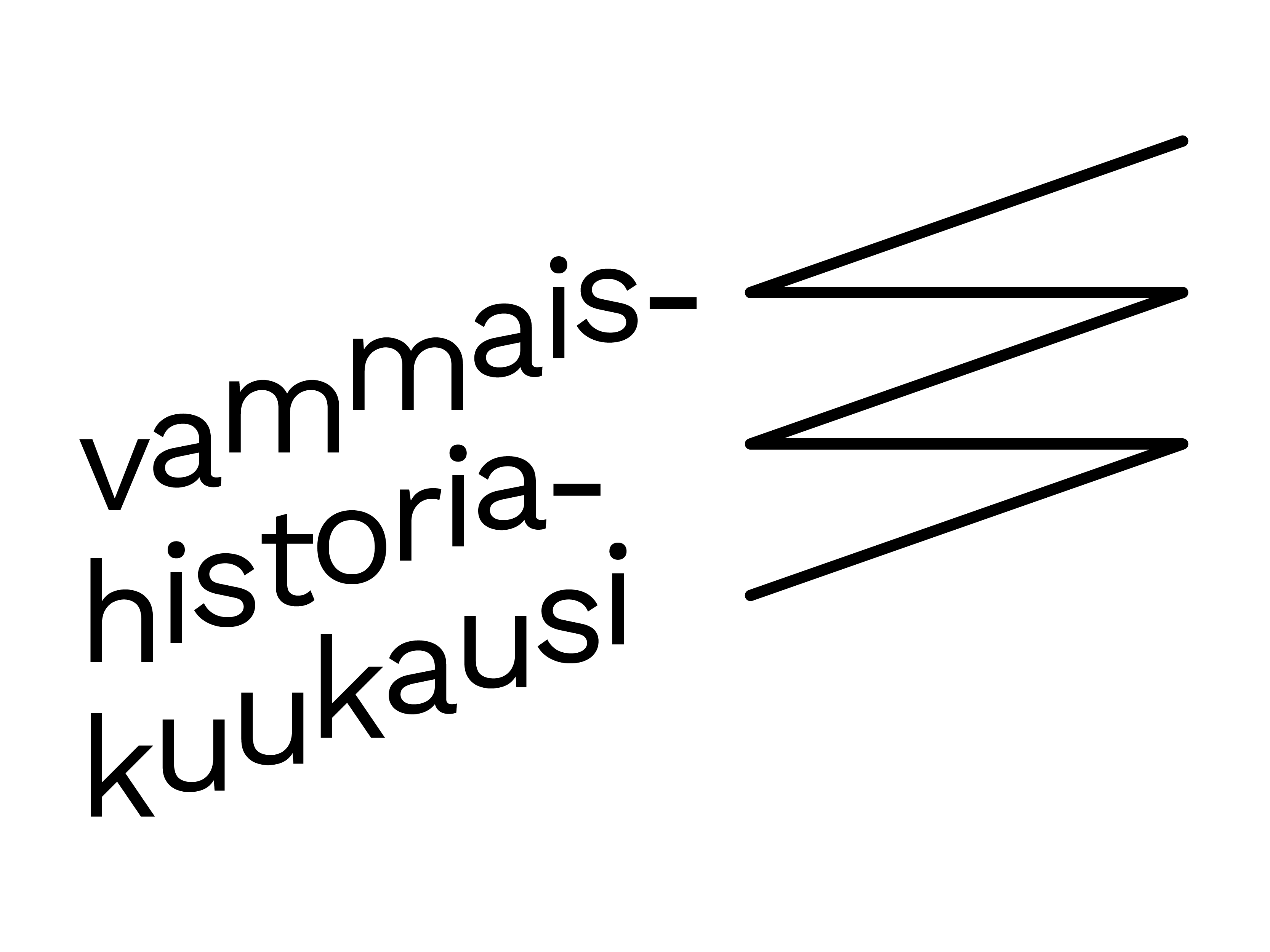 Vammaishistoriakuukauden logo: musta teksti vammaishistoriakuukausi tavutettuna kolmelle riville, oikealla salamaa muistuttava kuvio. Tausta valkoinen.